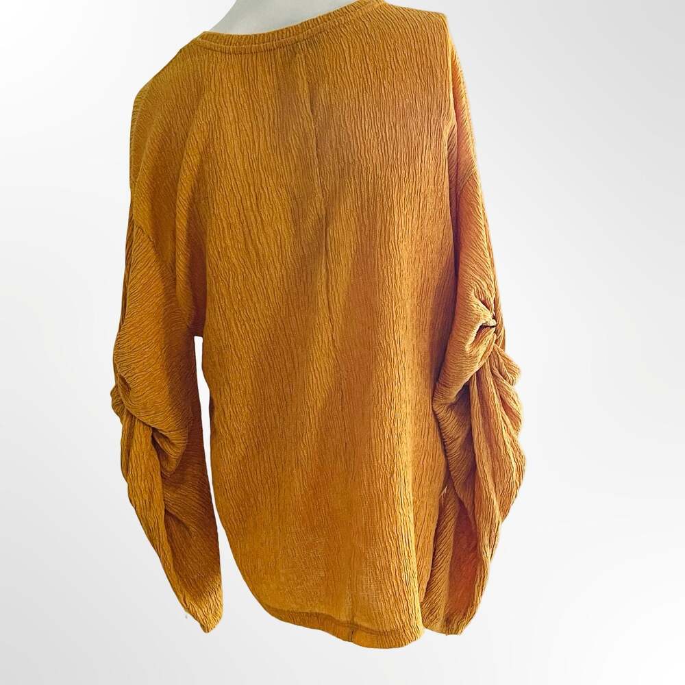 Zara Mustard Yellow Crinkled Twist Sleeve Top Size S - Picture 4 of 9